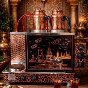 İki Demlikli Elektrikli Bakır Çay Kazanı