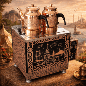 İki Demlikli Elektrikli Şamandıralı Bakır Çay Kazanı (24 LT)