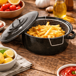 Emaye Fritöz Tencere – Sepetli Kızartma Tenceresi – Kapaklı Derin Kızartma Tenceresi