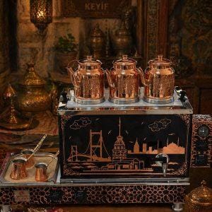 Kumda Kahveli Elektrikli Bakır Çay Kazanı – 3 Demlikli Tam Otomatik